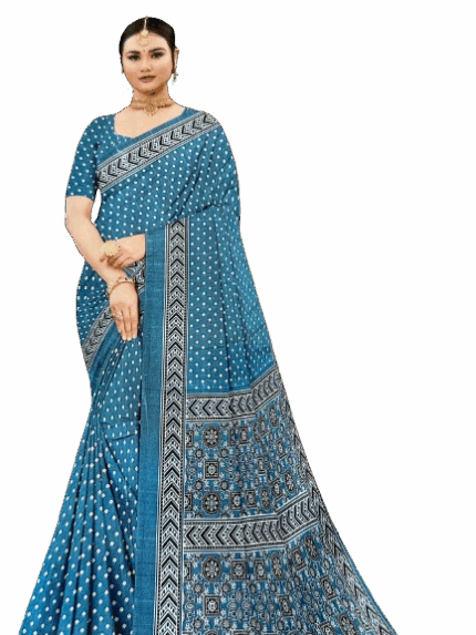 Blue Soft Cotton Silk Saree with White Dot Motifs | P-351